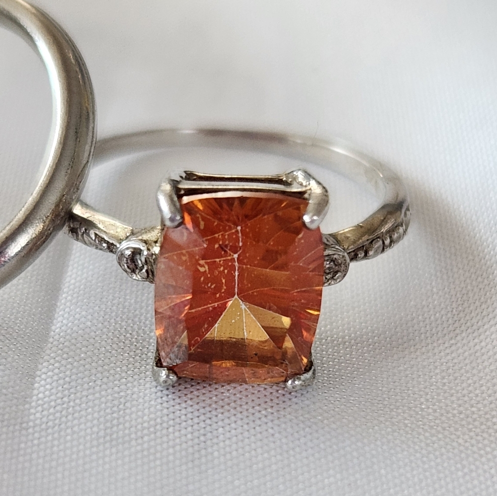 Source Unknown Silver Ring With Orange Gemstone - image 1
